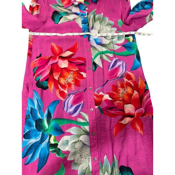 Maeve Anthropolgie Tunic Button-Down Floral Shirt Pink Womens Size S - Picture 6 of 10